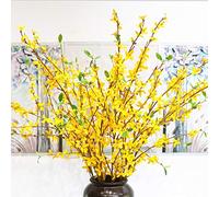 HGFTJY Forsythia - Juego de 6 Ramas de Flores Artificiales (100 cm, Color Amarillo, Flores de jazmín de Invierno con Hojas, para decoración del hogar y la Oficina
