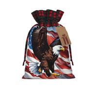 HGFVY Águila con bandera de Estados Unidos, 1 bolsa de mano con cordón de 4.7 x 6.9 pulgadas para regalo de Navidad y almacenamiento y con etiquetas de regalo de papel kraft