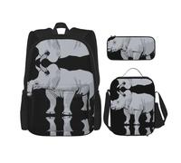 Hgfvy Animal Rhino - Mochila ligera para mochila con bolsa de almuerzo aislada y estuche para lápices, Negro -, Talla única
