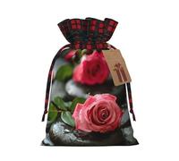 HGFVY Bolsas de regalo de Navidad con estampado de piedras y rosas de spa con cordón, regalos de fiesta de Navidad