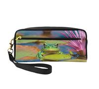 HGFVY Bonita bolsa de maquillaje de rana, pequeña bolsa organizadora de maquillaje de viaje para mujer, bolsas de maquillaje portátiles de doble capa, Negro -, Talla única