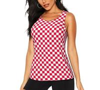 HGFVY Camiseta sin mangas con estampado de cuadrados blancos a cuadros rojos para mujer, para entrenamiento, tenis, yoga, atletismo, correr, Negro -, S