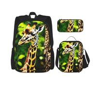 Hgfvy Clever Giraffe - Mochila ligera para mochila con bolsa de almuerzo aislada y estuche para lápices, Negro -, Talla única
