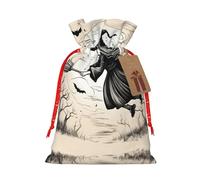 HGFVY Halloween Witch Flying - 1 bolsa de mano con cordón de 4.7 x 6.9 pulgadas para regalo de Navidad y almacenamiento y con etiquetas de regalo de papel kraft