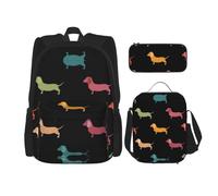 Hgfvy Lindos perros salchicha mochila ligera para mochila con bolsa de almuerzo aislada y estuche para lápices, Negro -, Talla única