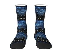 HGFVY The Blue Binary Printing Color Block Mid Calf Adult Fall Matching Good Elasticity With No Foot Pressure Socks, Blanco, talla única