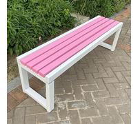 Hggdsac Banco Jardín Moderno, Banco Jardin Exterior, Madera y Metal, Madera Plástica, 2-4 Plazas, Patas de Metal, Carga 400kg, Garden,Apto para Jardín,Porche,Parque,Balcón(Blanco + Rosa,150CM)