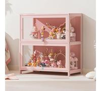Hggdsac Vitrina Acrylic, Vitrinas para Colecciones Vitrina De MuñEcas,Antipolvo, Transparente por Tres Lados, Práctico y Bonito, Marco de Bambú Natural, para Dormitorio, 60cm×33cm×73cm-Rosa