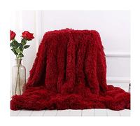 Hggzeg Manta de Pelo Largo Súper Suave tipo Throw, Elegante y Acogedora Manta Decorativa de Piel Sintética tipo Throw para Sofá, Silla y Cama (Rojo Vino, 130 x 160cm)