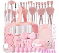 HGHDBT Juego de 72 brochas de maquillaje profesionales rosas con estuche sintético de alta calidad para base, corrector, rubor, sombra de ojos, polvo, contorno, brochas de maquillaje, brochas y
