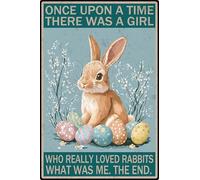 HGIEJPTIK Letrero de metal con diseño de conejo Once Upon A Time There Was A Girl Who Really Loved Rabbit It Was Me The End For Home Office Yard Bearoom Cafe Wall Decor 12 x 16 pulgadas