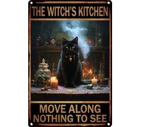 HGIEJPTIK Letrero de metal con diseño de gato con texto en inglés "The Witch's Kitchen Move Along Nothing To See For Home Office Yard Garden Shop Cafe Wall Decor 30.5 cm x 40.6 cm