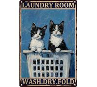 HGIEJPTIK Letrero de metal con diseño de gato, para lavadero y seco, para inodoro, baño, pared, médico, 8 x 12 pulgadas