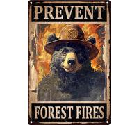 HGIEJPTIK Letrero de metal con diseño de oso para prevenir incendios forestales para el hogar, oficina, patio, Bearoom Café, decoración de pared, 8 x 12 pulgadas
