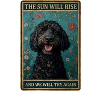 HGIEJPTIK Letrero de metal con texto en inglés «The Sun Will Rise And We Will Try Again For Bedroom Bar, Garage Office», decoración de pared, 30,5 x 40,6 cm