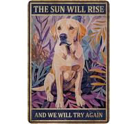 HGIEJPTIK Letrero de metal con texto en inglés «The Sun Will Rise And We Will Try Again For Bedroom Bar, Garage Office», decoración de pared, 30,5 x 40,6 cm