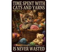 HGIEJPTIK Letrero de metal con texto en inglés "Time Spent With Cats And Yarns Is Never Wasted Far Home Office Yard Bearoom Cafe Wall Decor 30.5 cm x 40.6 cm