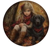 HGIEJPTIK Letrero de metal de otoño con texto en inglés "Girl And Cocker Spaniel", vintage, redondo, para decoración del hogar, cocina, jardín, patio, oficina, 8 x 8 pulgadas