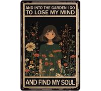 HGIEJPTIK Letrero de metal para jardín con texto en inglés «And Into The Garden I Go To Lose My Mind And Find My Soul For Exterior Walls», jardines, patios, decoración al aire libre, 8 x 12 pulgadas