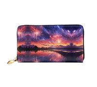 HGIUYDRD Cartera para mujer con estampado de círculos coloridos, elegantes carteras pequeñas compactas con diseño de dos caras de impresión completa, Atardecer y fuegos artificiales, Talla única