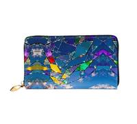 HGIUYDRD Cartera para mujer con estampado geométrico azul y morado, elegantes carteras pequeñas compactas con diseño de dos caras de impresión completa, Vitrales, Talla única