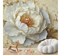 hgjdjhnf Fotomural - papel tapiz 3D Peonías blancas Fondo de mármol de lujo Decoración de pared moderna para sala de estar y dormitorio, 350cmx256cm Póster - Adhesivo de pared - Cuadro sin marco