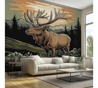 hgjdjhnf Papel pintado de ciervo - Papel pintado fotográfico con estampado de animales del bosque de caza rústica - Decoración para sala de estar y dormitorio - Decoración de pared, 400 cm x 280 cm