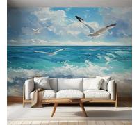 hgjdjhnf Papel pintado de gaviota - Papel pintado fotográfico con diseño de aves marinas y océano azul - Salón y dormitorio, 430 cm x 300 cm
