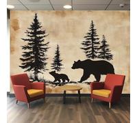 hgjdjhnf Papel pintado de osos - Papel pintado fotográfico con animales salvajes, diseño retro campestre - Decoración para salón o dormitorio - Papel pintado de pared, 300 cm x 210 cm