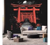 hgjdjhnf Papel pintado de puerta torii japonesa - Papel pintado fotográfico con estampado asiático japonés en negro y rojo - Sala de estar y dormitorio, 400 cm x 280 cm