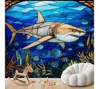 hgjdjhnf Papel pintado de tiburones con efecto vidriera, animales submarinos, papel pintado no tejido para salón, dormitorio, habitación infantil, decoración de pared, 150 cm x 105 cm.