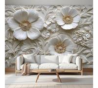 hgjdjhnf Papel pintado fotográfico con relieve 3D realista, anémonas y margaritas de seda, decoración de pared para salón o dormitorio, color crema, 150 cm x 105 cm