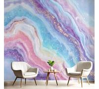 hgjdjhnf Papel pintado fotográfico Cristal Mármol Sueño Rayas Panorámicas Naturaleza Salón Dormitorio Azul Morado Efecto 3D Decoración de Pared, 300cm x 210cm