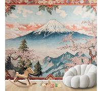 hgjdjhnf Papel pintado fotográfico japonés para dormitorio, paisaje de la montaña Fuji, rosa y azul, para sala de estar, con diseño de flores de cerezo, decoración de pared, 300 cm x 210 cm.