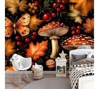 hgjdjhnf Papel pintado fotográfico no tejido con diseño de setas, caracoles y mariposas para decoración de pared de salón, dormitorio y habitación infantil, 350 x 256 cm