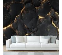 hgjdjhnf Papel pintado negro y dorado con efecto mármol, fotopapel pintado con estampado abstracto líquido para salón y dormitorio, decoración de pared, 250 cm x 175 cm.