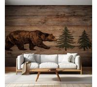 hgjdjhnf Papel pintado no tejido con diseño de oso, imitación madera, estilo rústico, animales salvajes, para interiores, sala de estar, cocina, dormitorio, decoración de pared, 350 cm x 256 cm.