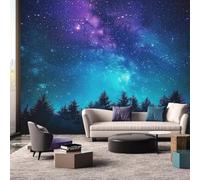 hgjdjhnf Papel pintado Noche Estrellada - Fotomural Cielo Azul Bosque Noche Árboles Patrón - Decoración Sala Dormitorio, 150cmx105cm