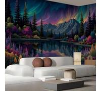 hgjdjhnf Papel tapiz fotográfico 3D de bosques y paisajes de las montañas Aurora, tejido de seda, para dormitorio, sala de estar, pared de fondo de TV, 200 cm x 140 cm
