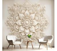 hgjdjhnf Papel tapiz fotográfico 3D Mandala Relief Silk - Papel tapiz beige - Imágenes artísticas de girasoles de ensueño para dormitorio, 150 cm x 105 cm