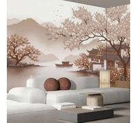 hgjdjhnf Papel tapiz fotográfico de seda con arquitectura tradicional, papel tapiz marrón, pintura artística de paisaje chino, imágenes de pared para dormitorio y sala de estar, 200 cm x 140 cm