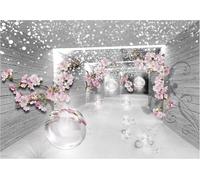 hgjdjhnf Papel tapiz fotográfico efecto 3D, diseño de túnel mágico, flores, madera, moderno, para sala de estar, dormitorio, papel tapiz no tejido, 350 cm x 256 cm