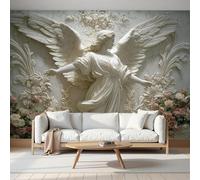 hgjdjhnf Papel tapiz fotográfico panorámico, póster de pared con escultura de ángel de mármol, póster beige y blanco para sala de estar, arte de pared para fondo de TV, 430 cm x 300 cm
