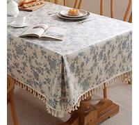 HGJH Mantel Lino,Boho Floral Lino Mantel Azul Manteles Rectangulares Borla Mantel Tela De Algodón Natural Mantel Banquete De Boda Comedor Banquete Decoración,140X140Cm