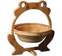 HGJHJJHK 11x 11.8 pulgadas Cesta de frutas de bambú plegable, cesta de fruta seca plegable, cesta de bocadillos de madera, soporte creativo de tazón para mesa de cocina, rana, constructivo23