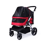 HGJHJJHK Carrito de viaje para mascotas para perros medianos y grandes, carrito de transporte plegable con ruedas, color rojo