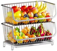 HGJHJJHK Cesta de almacenamiento de vegetales de 2 niveles apilamiento de la cesta de fruta de acero inoxidable, rejilla de los organizador de la cocina de encimera para artículos para el hogar,