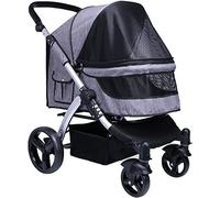 HGJHJJHK Cochecito grande para perros, cochecitos para perros grandes, transportador de viaje transpirable para gatos, cochecito para mascotas, carrito para gatos, perros y más, mango ajustable (color
