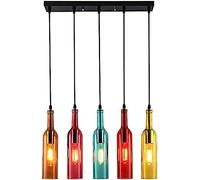 HGJHJJHK Lámpara de Colgante de Botella de Vidrio LED, Altura Ajustable Viento Industrial lámpara Colgante de Colgantes con Colorida lámpara de Botella de vínculo lámpara de Comedor Retro E27