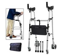 HGJHJJHK Marco para caminar con rueda con reposabrazos, almohadilla de apoyo de aleación de aluminio gruesa, marco auxiliar para caminar para ancianos, altura ajustable (con asiento)